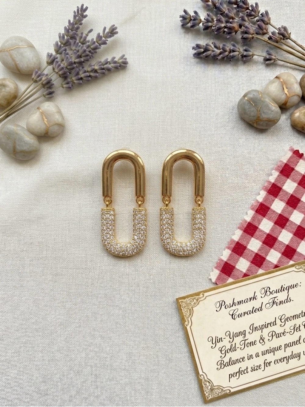 Gold 925 Silver Pavé U-Shape Drop Earrings